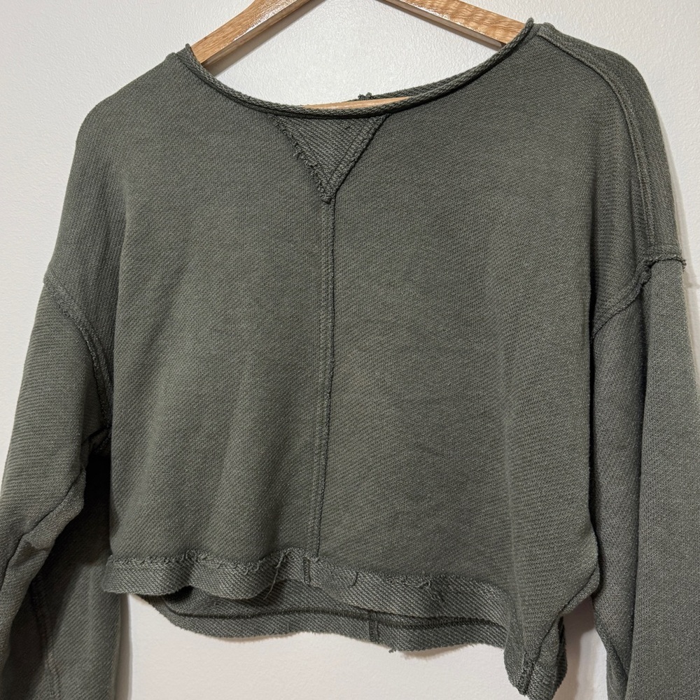 Aerie Cropped Crewneck Sweater Size XS Oversized Beach Party Sweatshirt Green - Picture 4 of 6